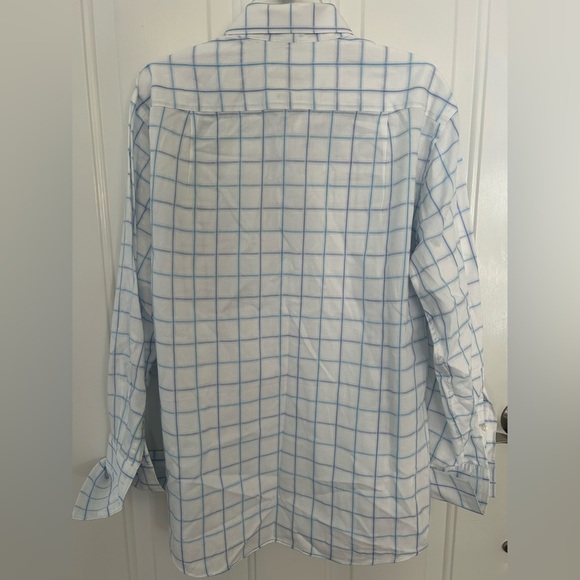 BCBG Men's Slim Fit White Button Down Dress Shirt with Blue Print Size Large - Picture 6 of 7